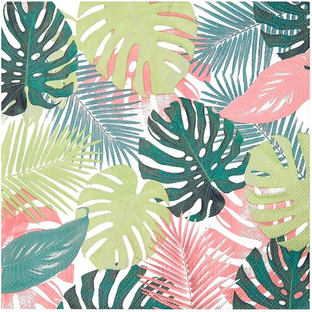 Talking Tables 20 Pastel Tropical Palm Leaf Paper Napkins | Disposable Serviettes, Tableware for Indoor or Outdoor Dining, Birthday, Garden Party, Summer, BBQ, Picnic, Safari, Hawaiian, Decoupage