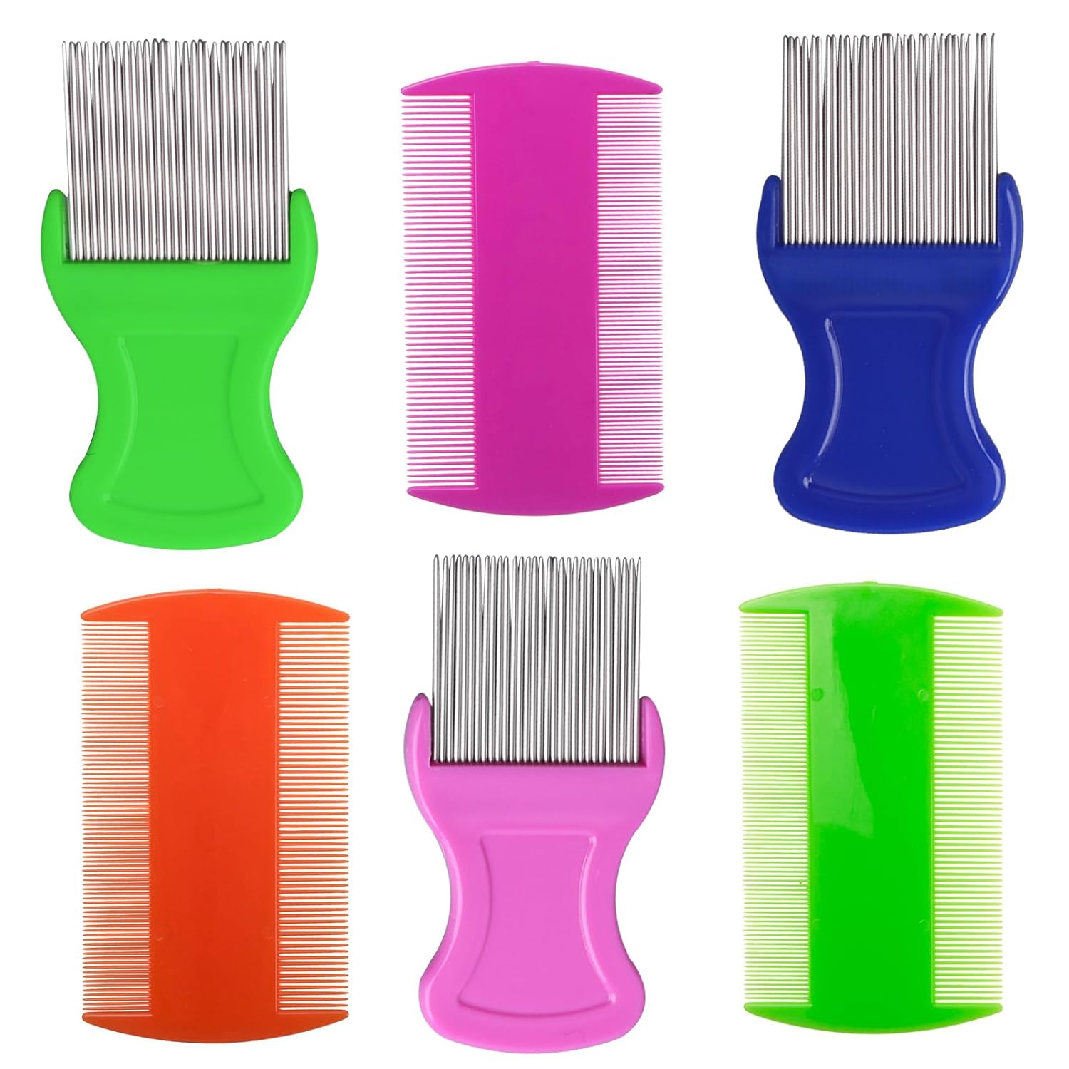 HESSION 6 Pack Flea Lice Combs Removal Dandruff Comb with Metal Teeth Double Sided Fine Combs Metal Teeth Flea Lice Combs for Pets Kids Adults (Random)