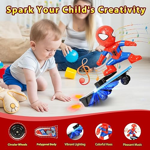 Miniatura 2 de DUEMZETO Scooter eléctrico seguro de 360 con música, luces LED y evitar obstáculos, juguete de bicicleta de equilibrio de dibujos animados, patineta