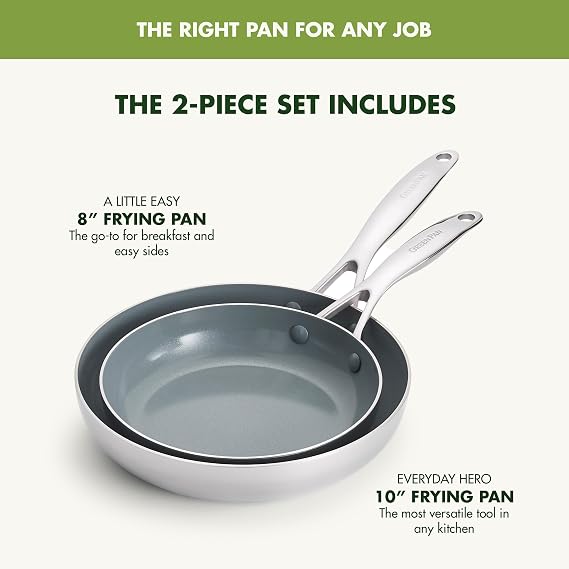 GreenPan Valencia Pro Tri-Ply Stainless Steel 8 & 10 Frying Pan Skillet Set, PFAS-Free Ceramic Nonstick Coating, Induction Ready Cookware, All Cooktops, Eggs & Omelets, Dishwasher & Oven Safe 600F