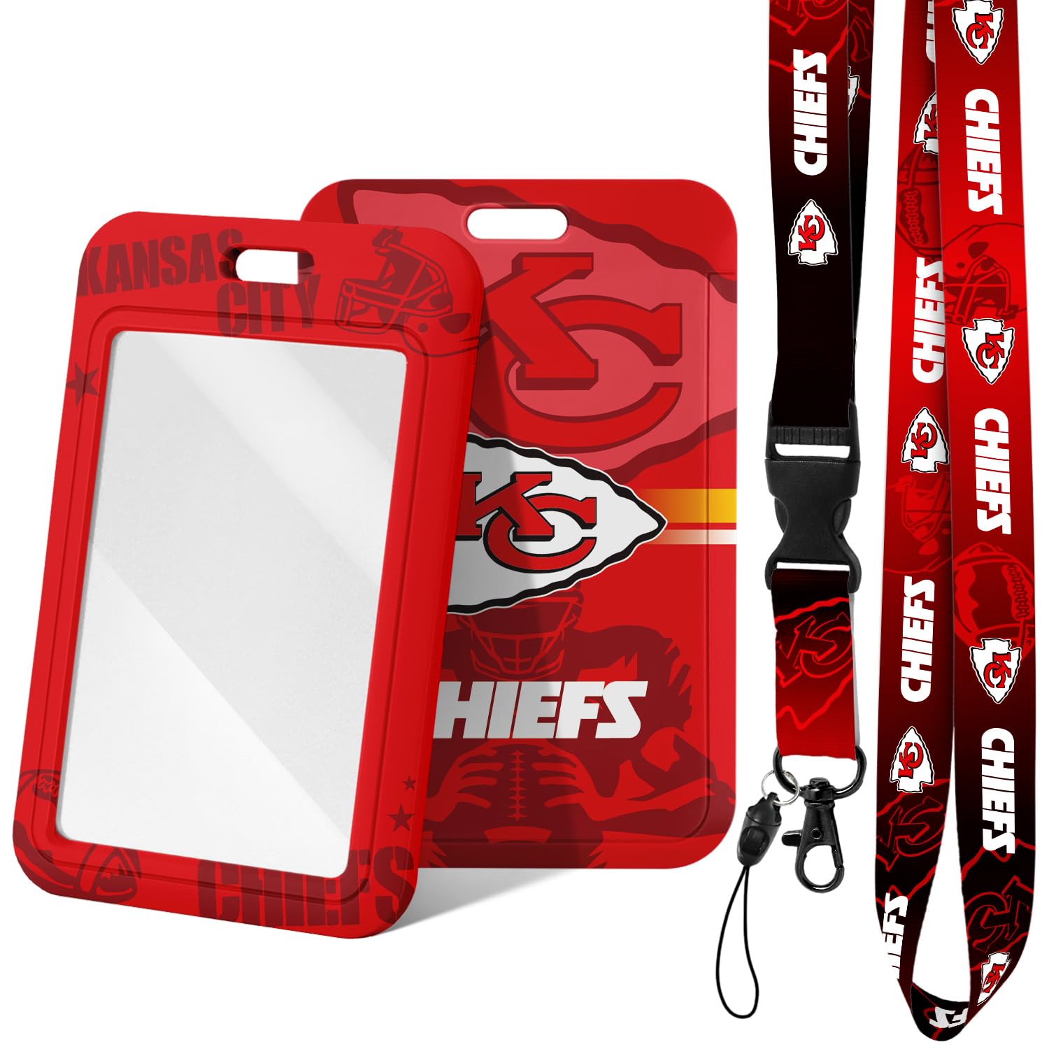 Aooble Badge Holder with Lanyard for Football Fans, Hard Plastic Key Card Work Badge Sleeves, School, Factory, ID Credit Cards, Proximity Key Cards,