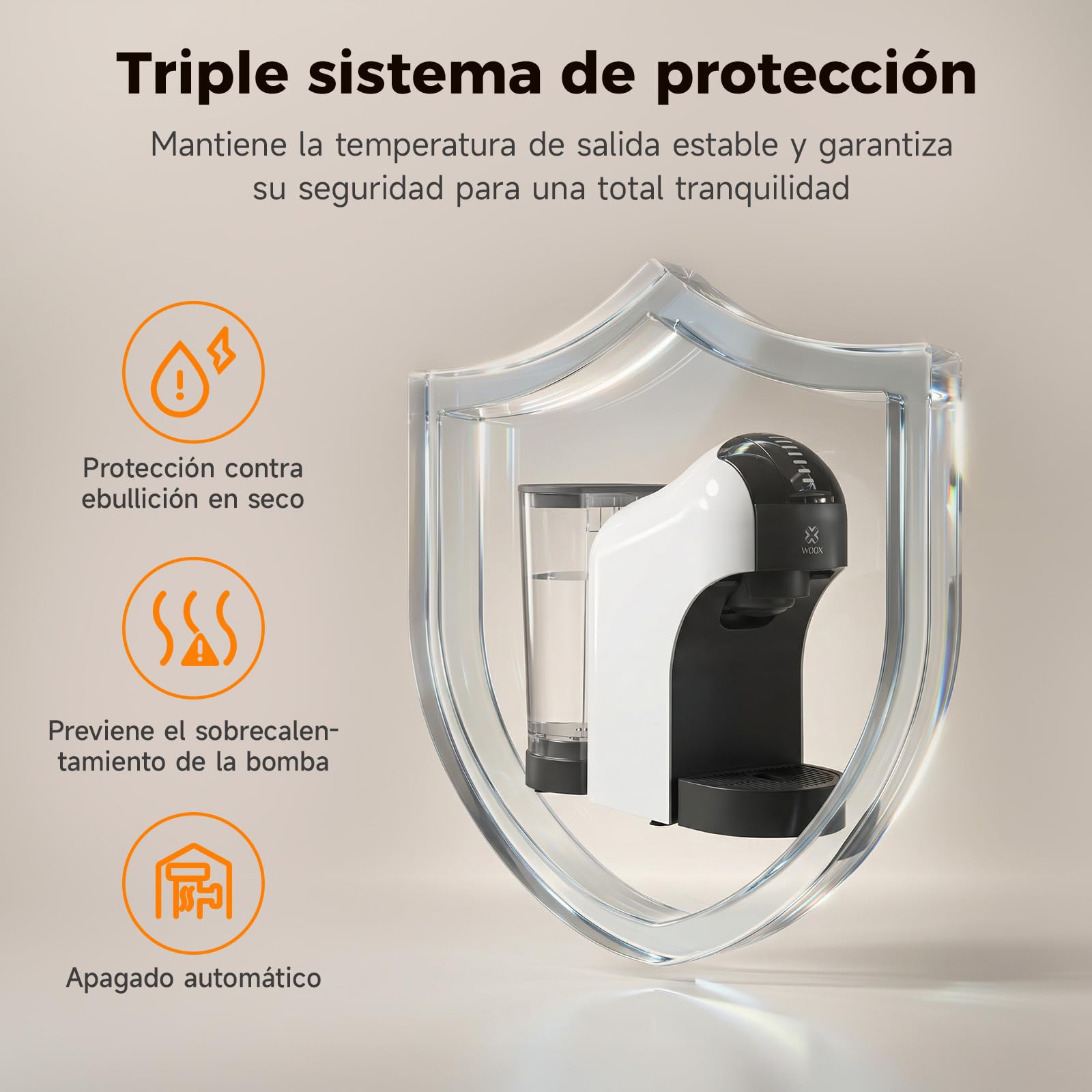 Woox Cafetera Cápsulas, 20 bares de presión, 1400W potencia, Compacta, Apta para Café Molido, Dolce Gusto, Nespresso y K-fee, Depósito Extraíble de 850ml, Apagado Automático