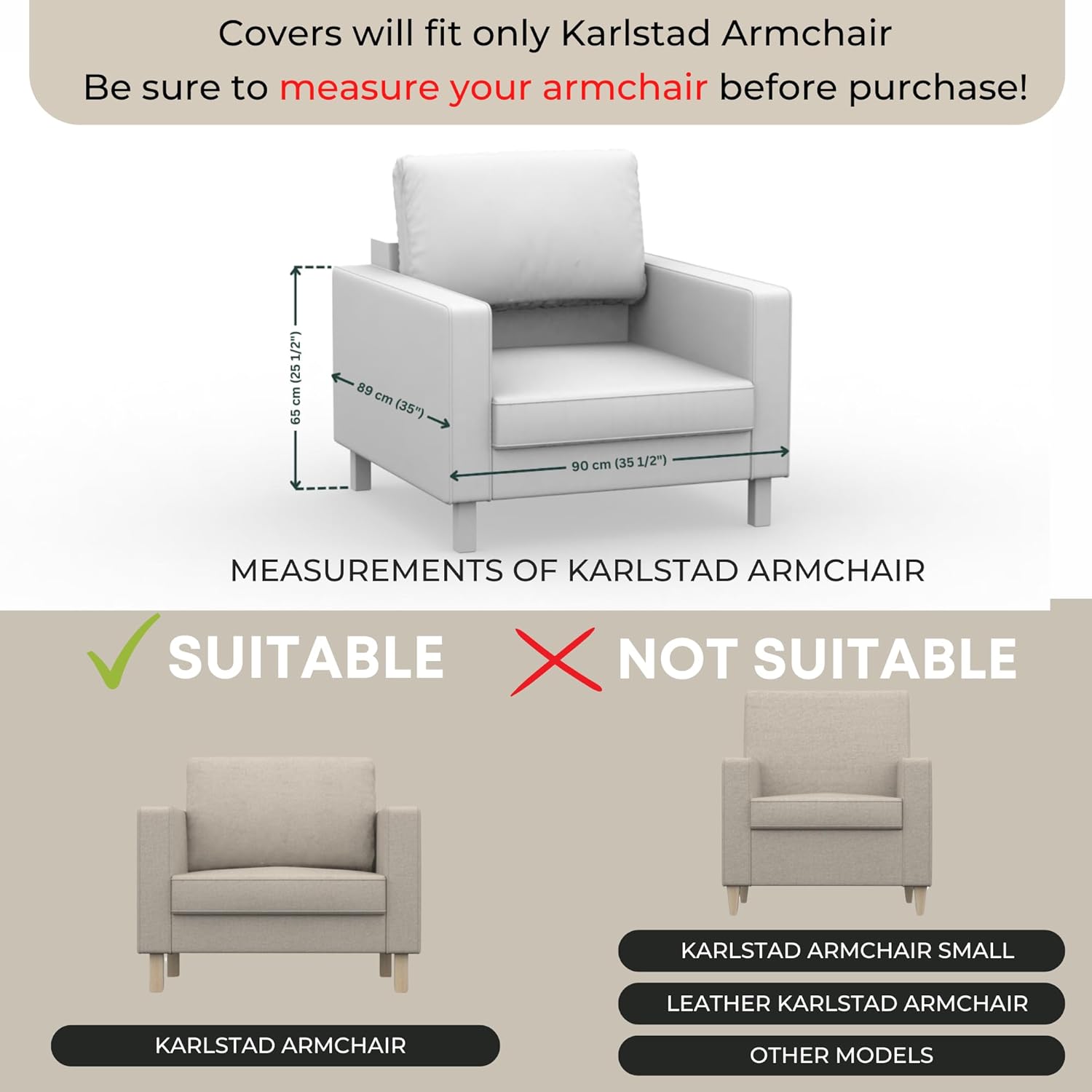 comfortly Cover for Karlstad Armchair, Replacement Slipcover, Heavy Duty 5 pcs Cover, Soft Durable Washable Pet-Friendly Fabric, Easy to Clean & Replace (Tiffany - Dark Green)
