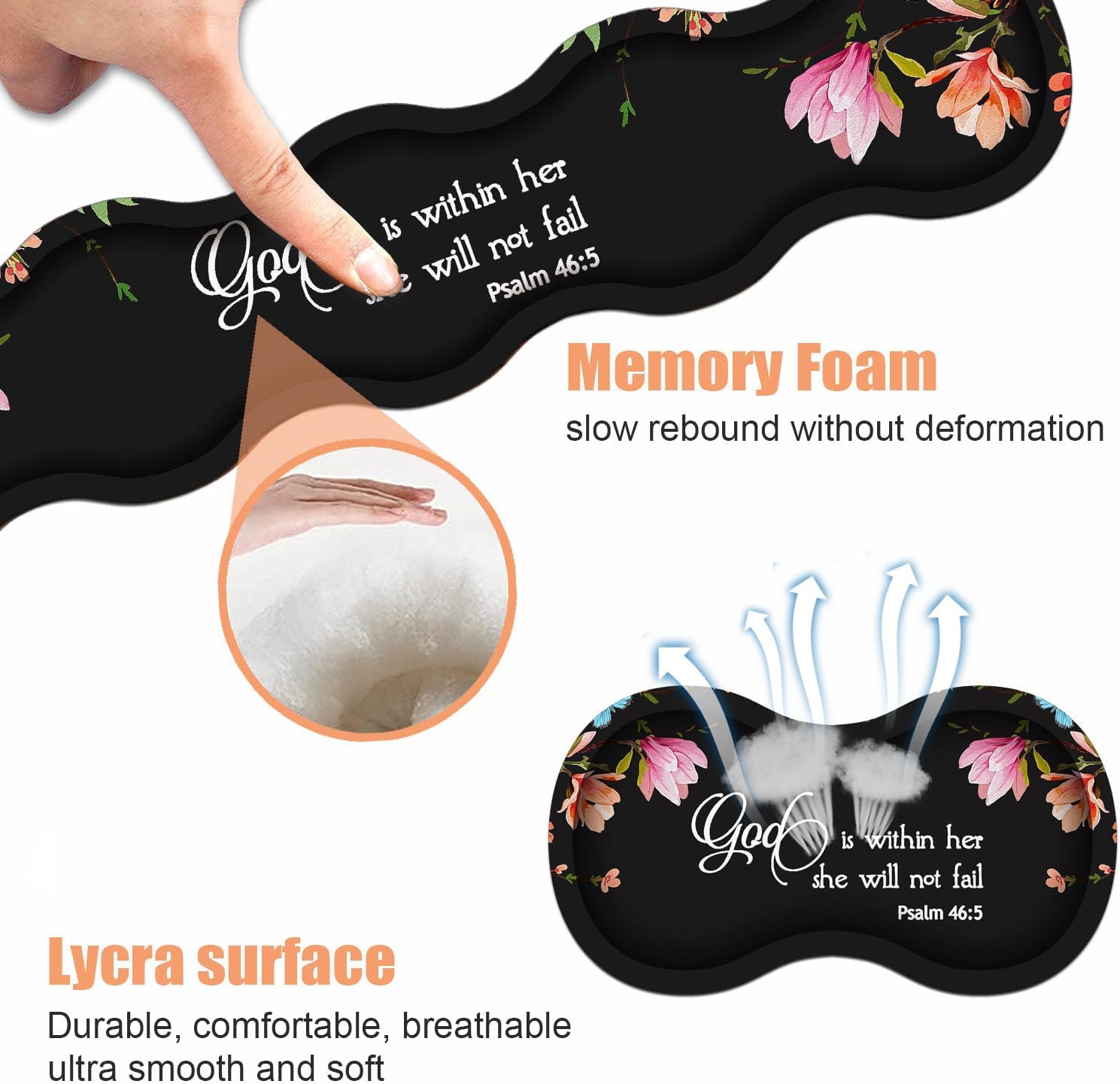 Ergonomic Keyboard Wrist Rest & Mouse Pad Wrist Rest Set,Large Gaming Desk Mat 31.5"x 11.8" with Non-Slip Base,Memory Foam,Easy Typing Pain Relief for Home & Office,Floral Quote Bible Verse Psalm 46:5