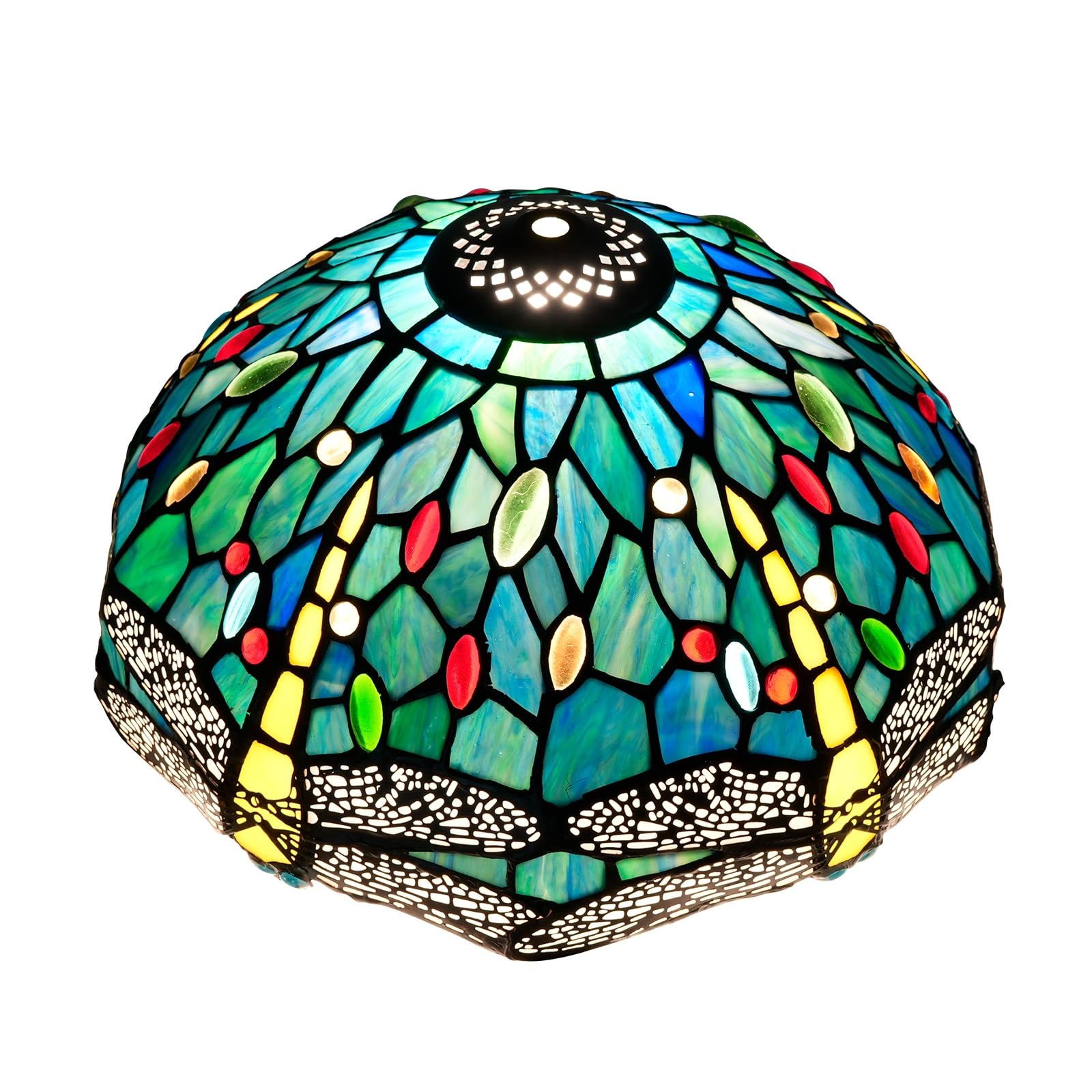 Abat-Jour Tiffany Libellule en Vitrail Bleu pour une Ambiance Salon Vintage