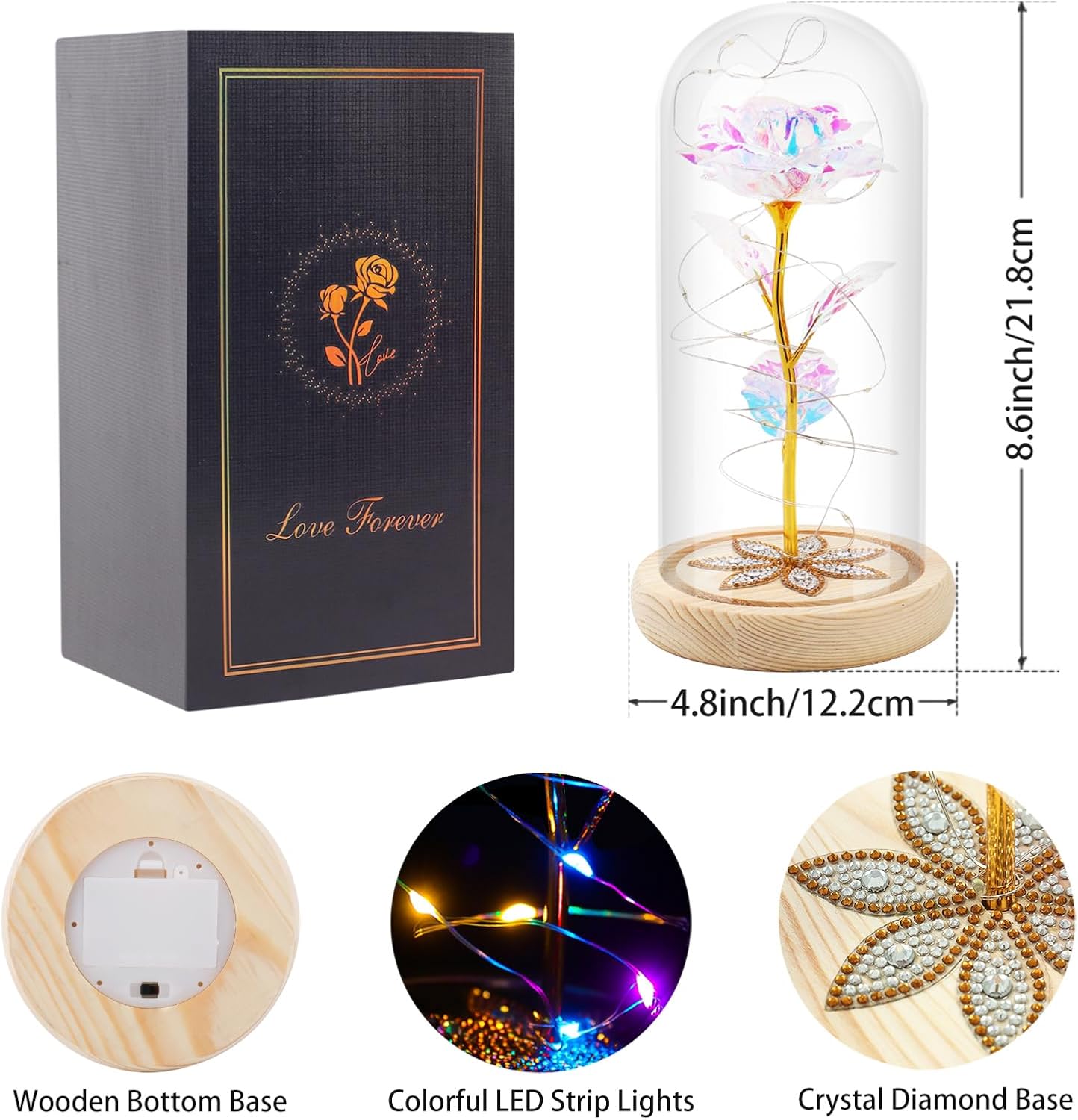 Valentines Day Rose Gifts for Her, Galaxy Glass Rose Forever Preserved Flowers for Delivery Prime Rose in Glass Dome, Birthday Valentine's Day Gifts for Women Mom Girlfriend Wife Daughter Colorful - Image 4