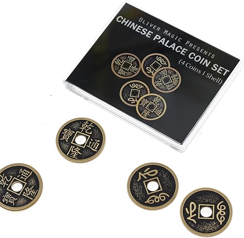 ZQION Juego de monedas de palacio chino (4 monedas 1 cáscara, Morgan/Medio dólares tamaño latón) por Oliver Magic Illusion Close Up Magic Coins