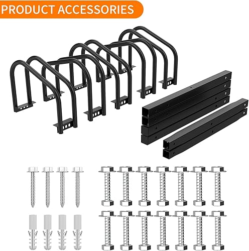 Miniatura 4 de WALMANN Soporte de bicicleta de piso para 5 bicicletas, soporte de almacenamiento para bicicletas para interiores y exteriores, soporte de rueda de