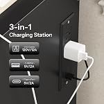 HOOBRO LED Nightstand with Charging Station, 2-Drawer Locking Bedside Table with Adjustable Lights, Black End Table for Bedroom, 2 AC Outlets, USB-A Port and Type-C, Black BB144UDBZ01