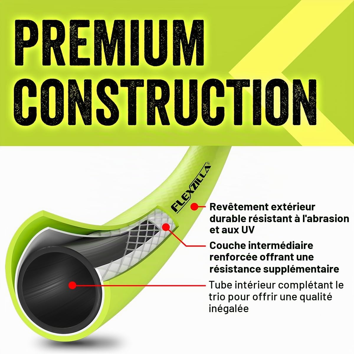 Flexzilla ZillaGreen HFZG5100YW-E Tuyau d'arrosage 1,5 cm x 30,5 m très résistant, léger, sans danger pour l'eau potable