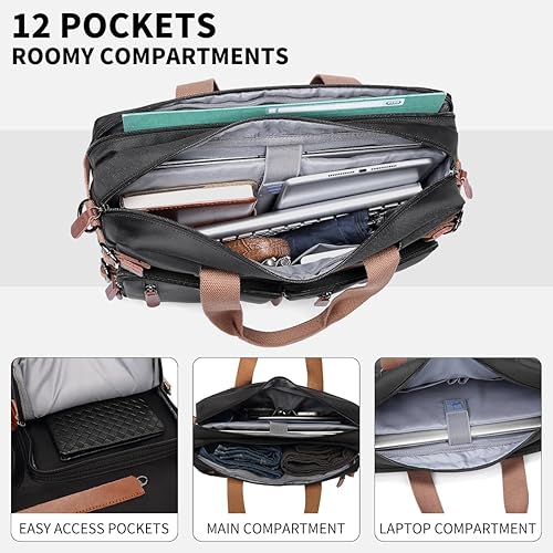 Miniatura 4 de Bolsa de computadora 3 en 1 para hombre, mochila para laptop de 17.3 pulgadas, bolsa de trabajo para hombres, bolsa de computadora portátil, Negro