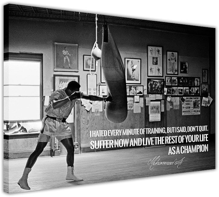 BLACK WHITE MUHAMMAD ALI CHAMPION QUOTE CANVAS WALL ART PRINTS ROOM DECORATION PICTURES