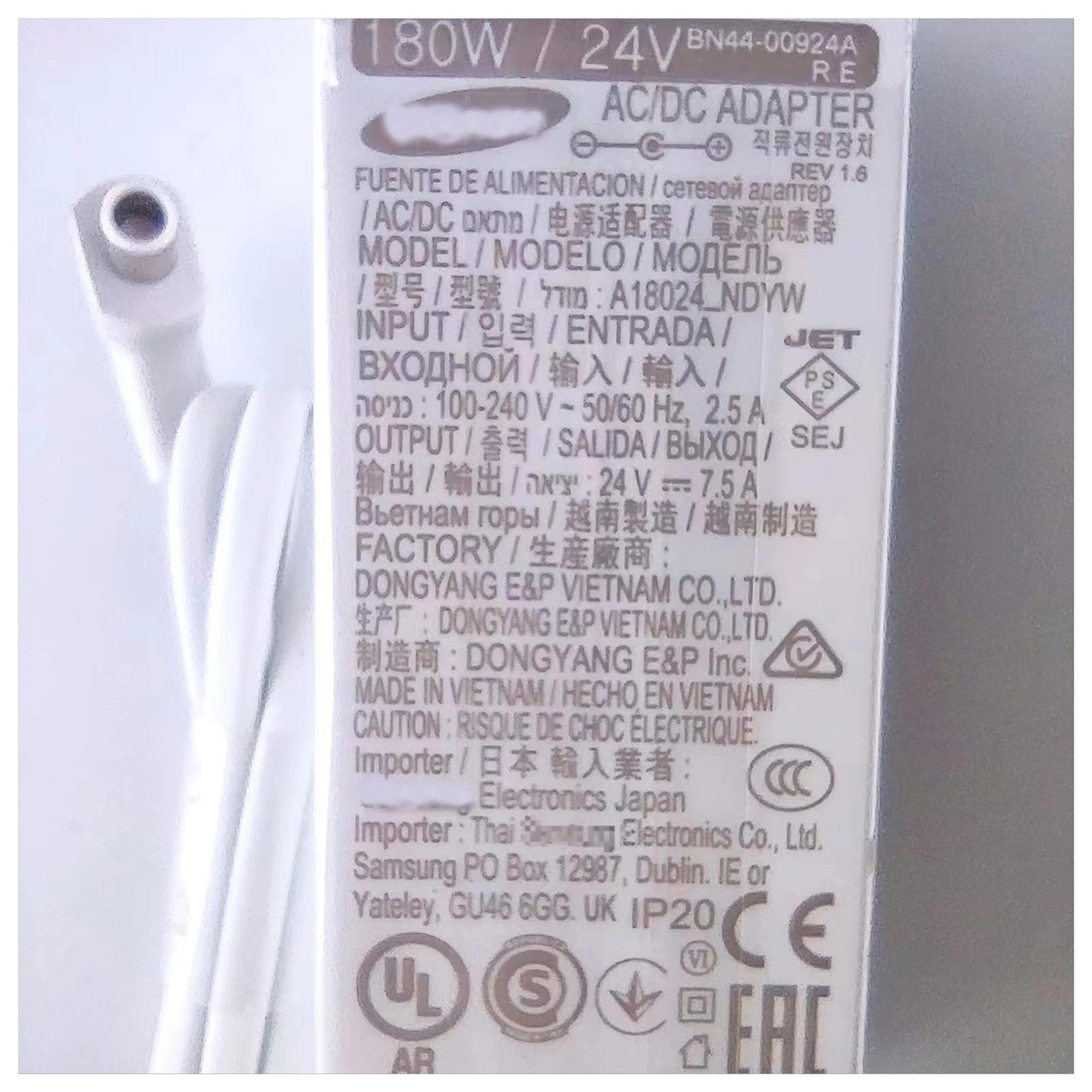 Ligne TV 180 W 24 V 7,5 A C34J791 for Moniteur, Adaptateur AC/DC, Alimentation C34J791WT BN44-00924A A18024_NDYW, Câble De Télévision