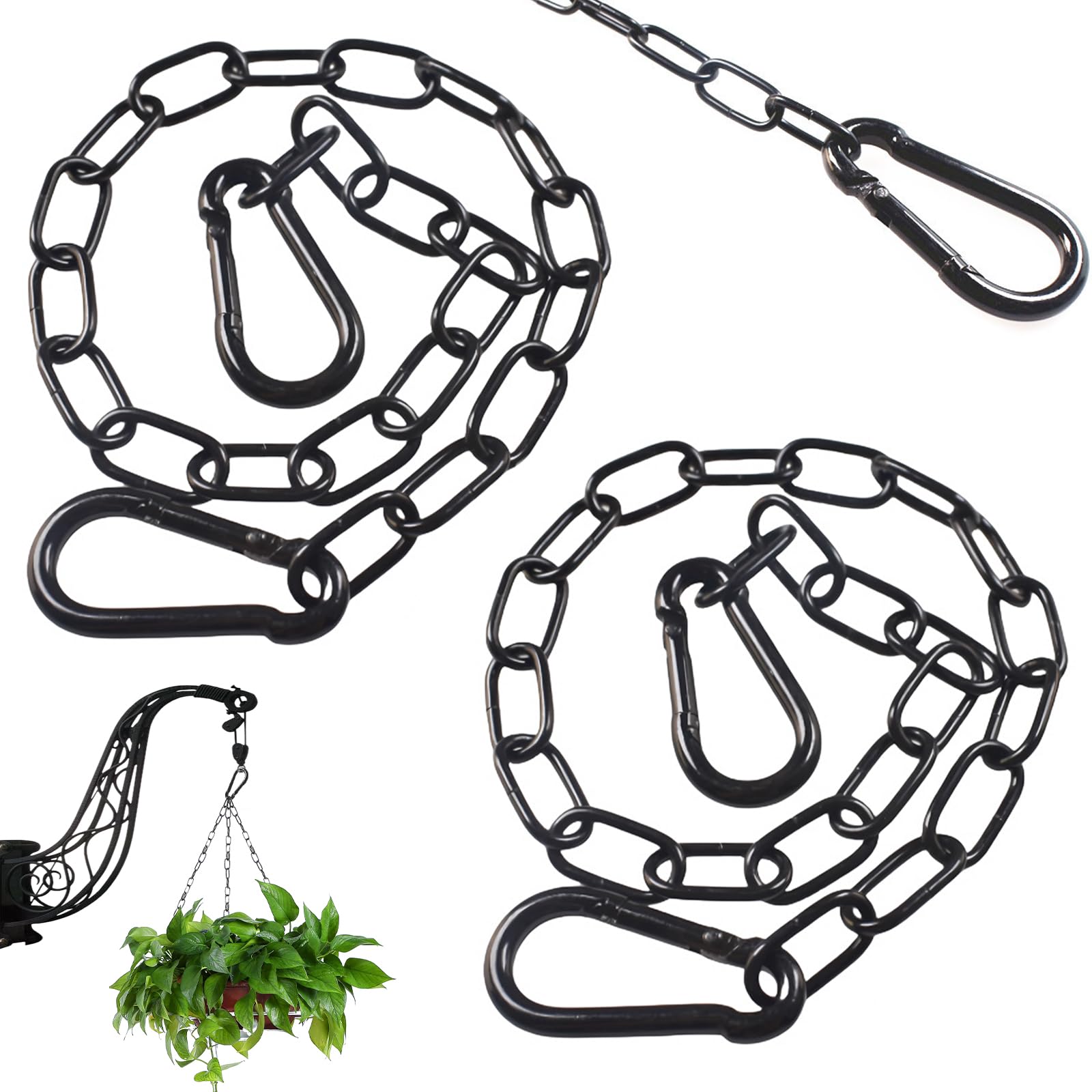 2 PCS Gate Chain Lock, 20 Inch Heavy Duty Stainless Steel Chains with 2 Detachable Carabiners Link Gate Latches for Outdoor Fences Pet Cage Horse Goat (Black)