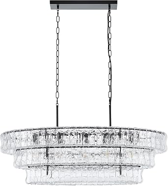 44.75 Inches Large 3-Tier Modern Glass Chandelier for Kitchen Island, Farmhouse Dining Room Light, Contemporary Pendant Chandelier for Entryway Foyer