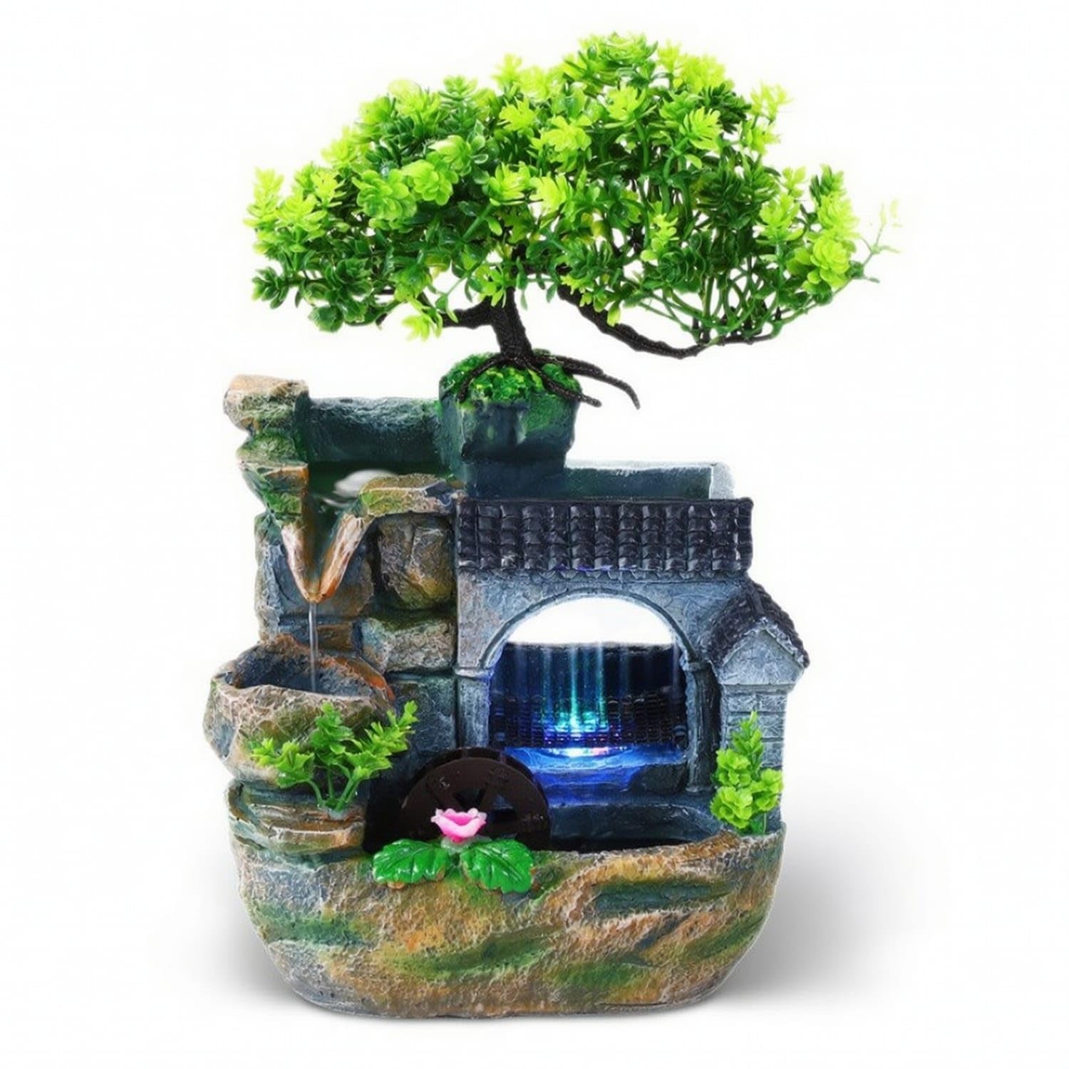 Rockery-Style Tabletop Fountain with LED Lights Stone-Textured Tabletop Water Fountain Lighted Decorative for Office Desk, Living Room, Reception Area, UK Plug-image-44