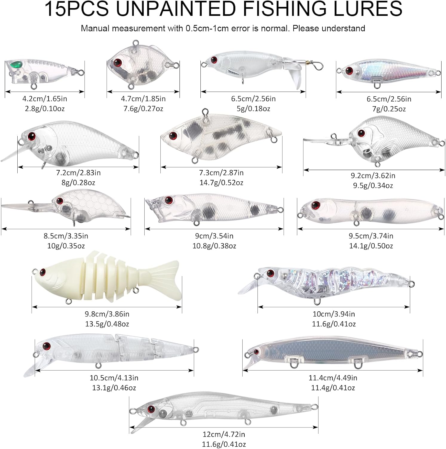 Unpainted Fishing Lures Making Kit Lure Blanks Crankbaits Minnow Popper Hard Bait Treble Hooks, Split Rings, Stickers DIY Fishing Lure Kit