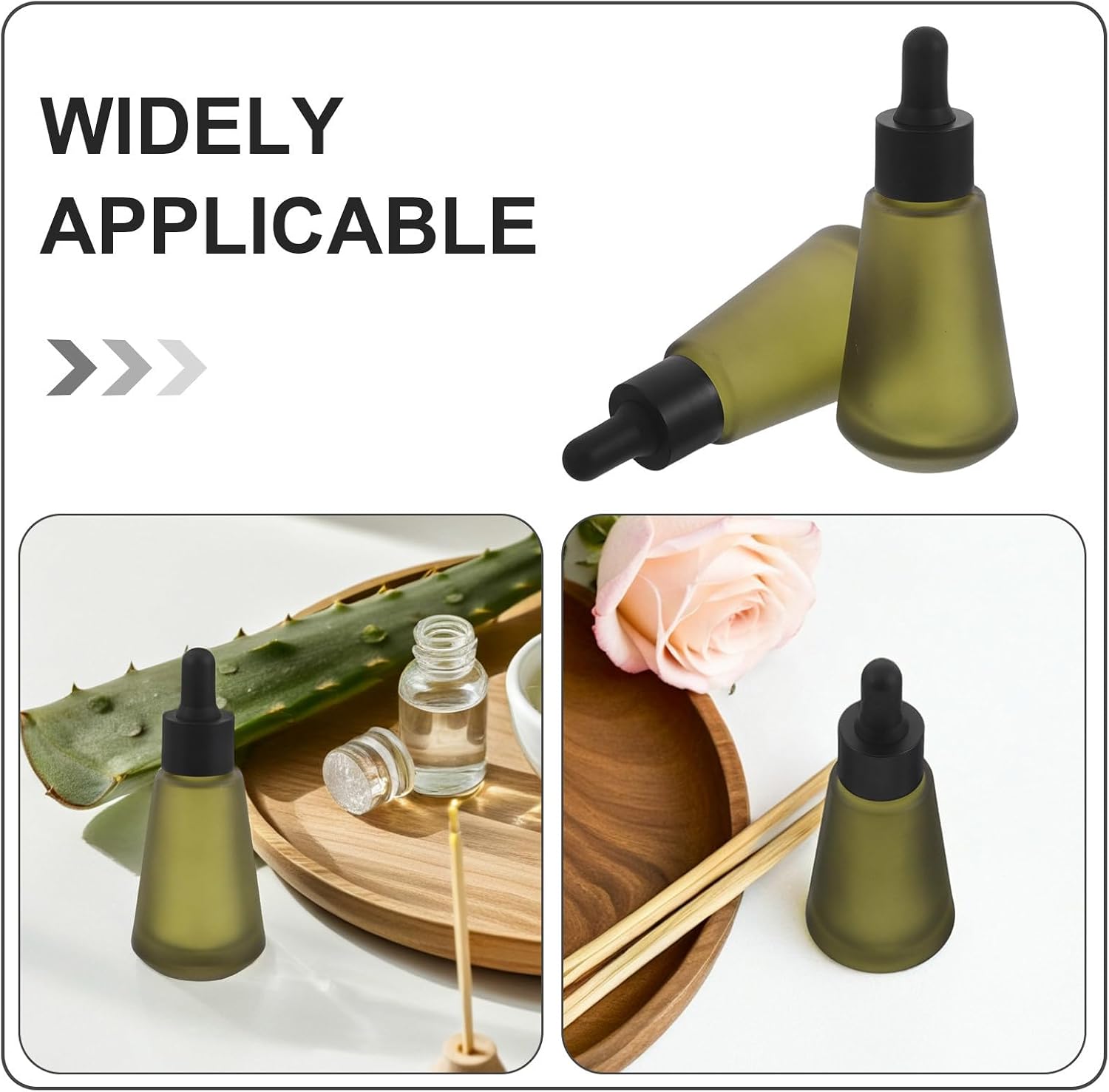 COLLBATH 8Pcs Small Green Glass Dropper Bottles, 30ml/1oz Refillable Liquid Container, Leak-Proof Design, for Serum, Perfume, Or Aromatherapy Oil Mixing