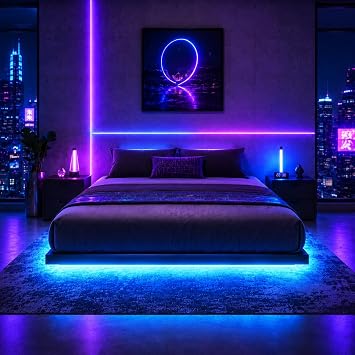HOMBCK Floating Full Bed Frame, Full Size Bed Frame with Smart LED Lights, Heavy Duty Modern Metal Platform Bed, No Box Spring Needed, Easy Assembly, Noise Free