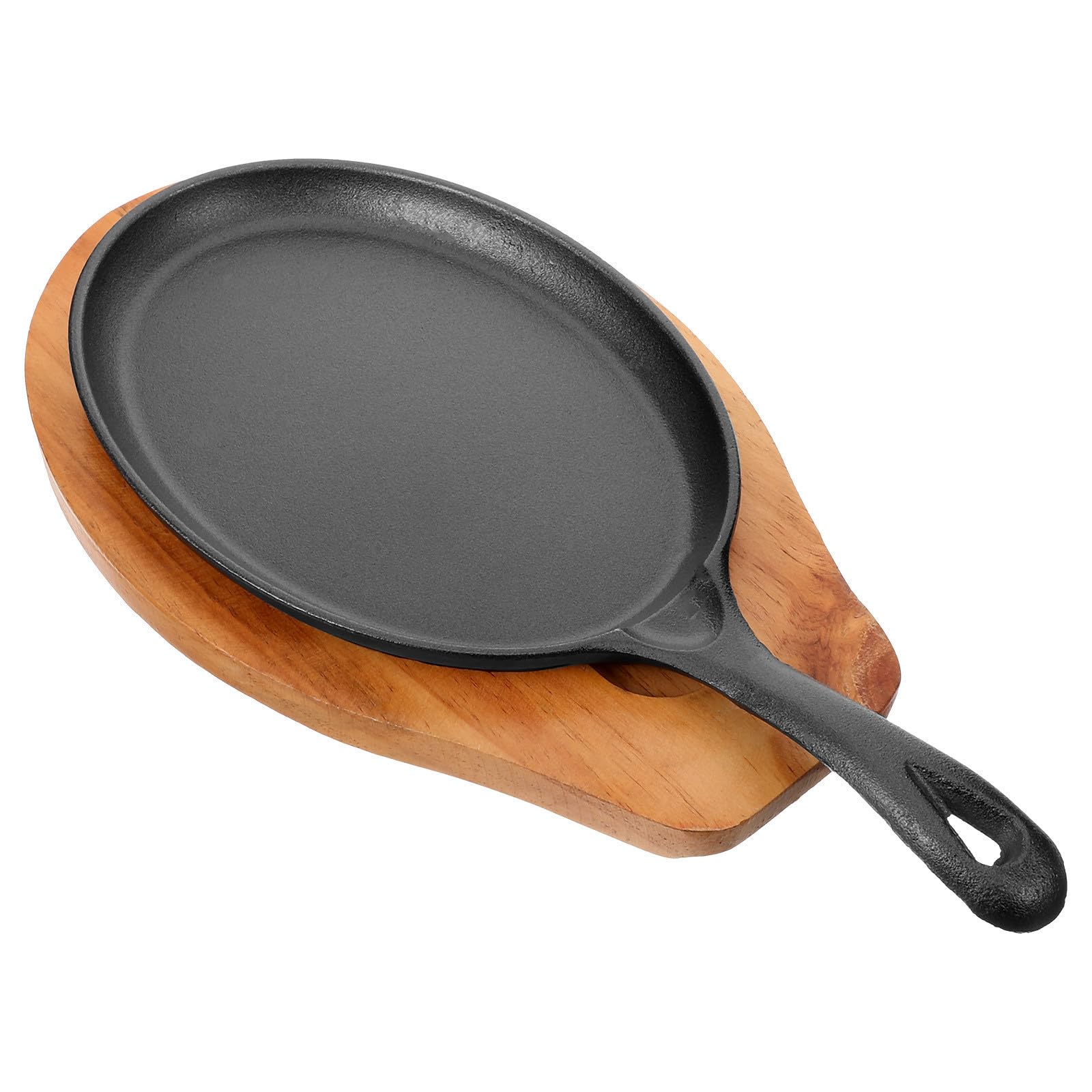 INOOMP Sartén de Hierro Fundido con Mango Único y Base de Madera, Multifuncional y Fácil de Limpiar para Uso Diario en Cocina del Hogar