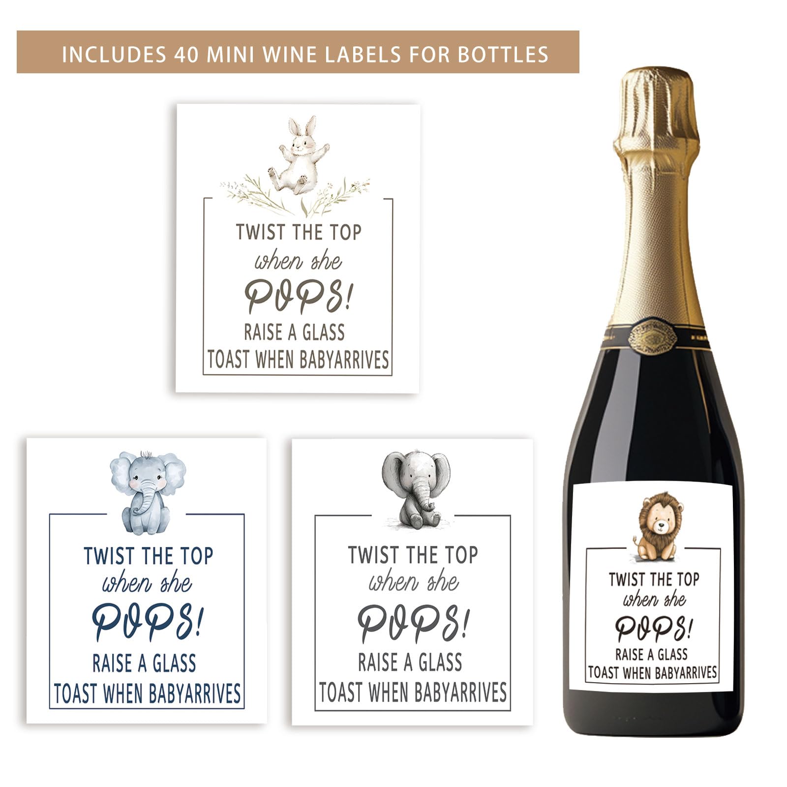 SUPERDANT 40pcs Cartoon Animals Wine Bottle Label Champagne Labels Baby Shower Wine Bottle Sticker Champagne Labels for Bottles Party Label Stickers Covers for Baby Shower Celebrating Party Gift - Image 3