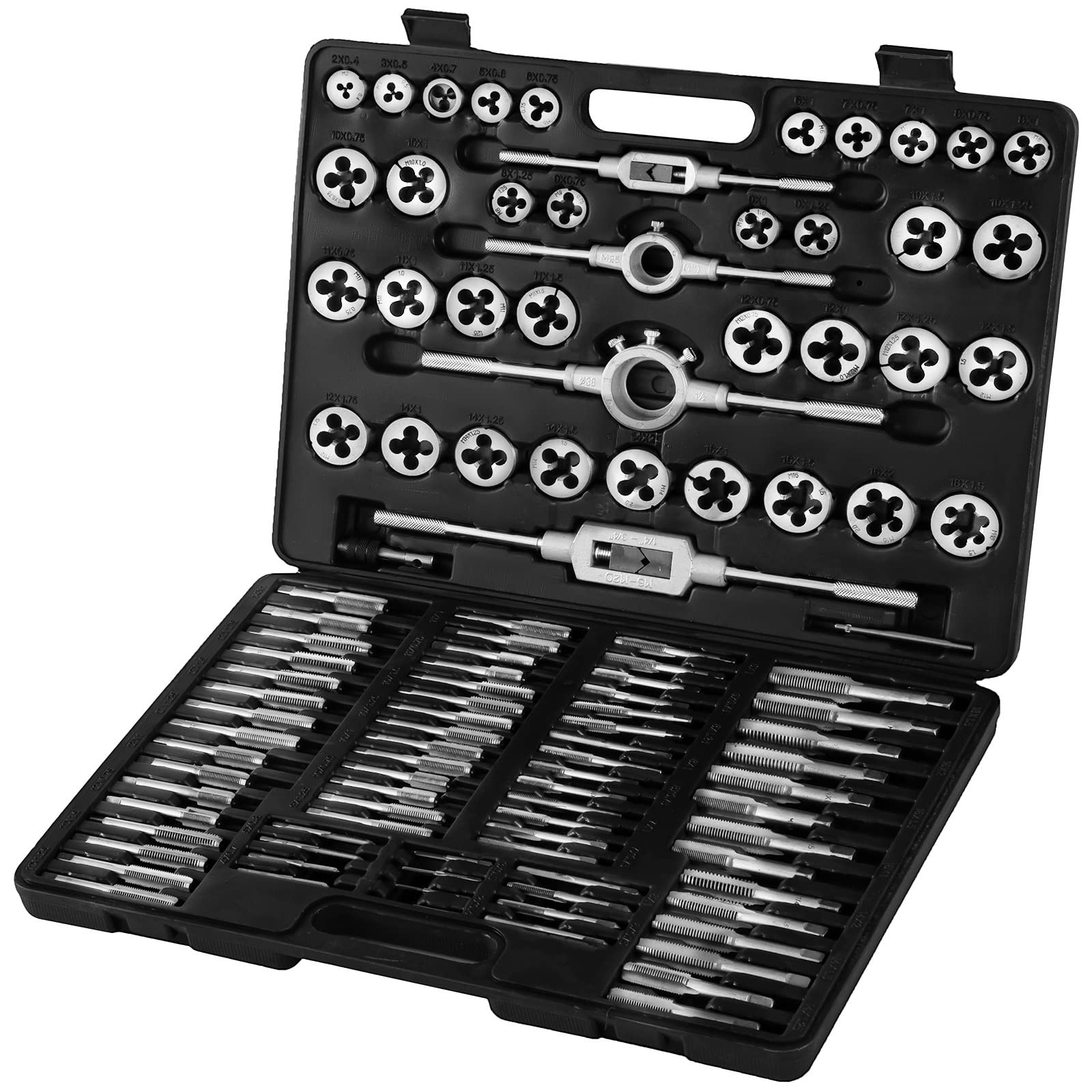 CVFRDD Tap and Die Set 110PCS Metric M2-M18 Hand Threading Cutting Wrench Tools Tungsten Steel for Machine Tool Precision Modules