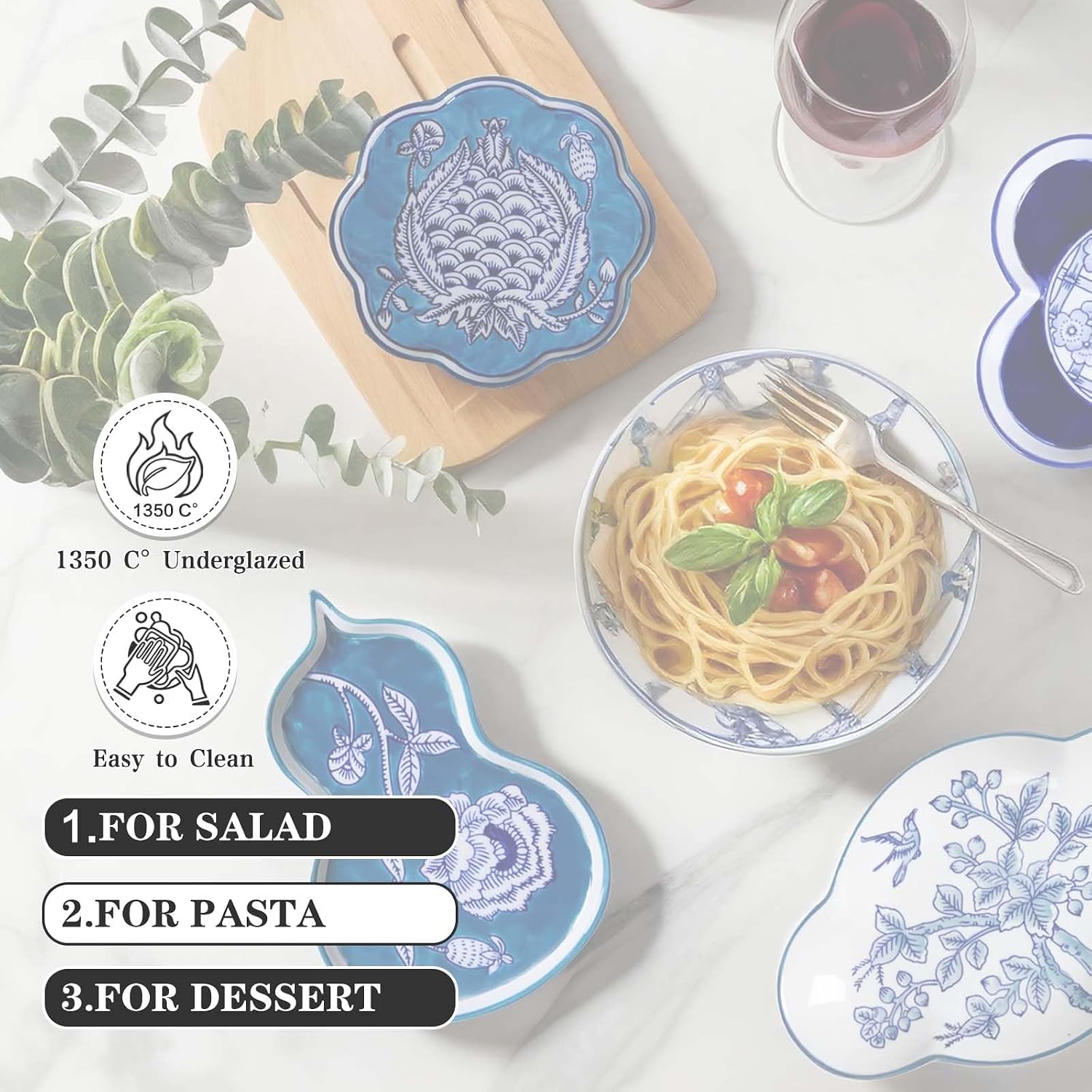 Oval Ceramic Dessert Plates 9.8 Inch, Hand-Painted Blue and White Porcelain Tray for Serving Fruit, Snacks, Sushi, Vintage Decorative Plate for Dining Table, Kitchen Shelf or Cabinetry