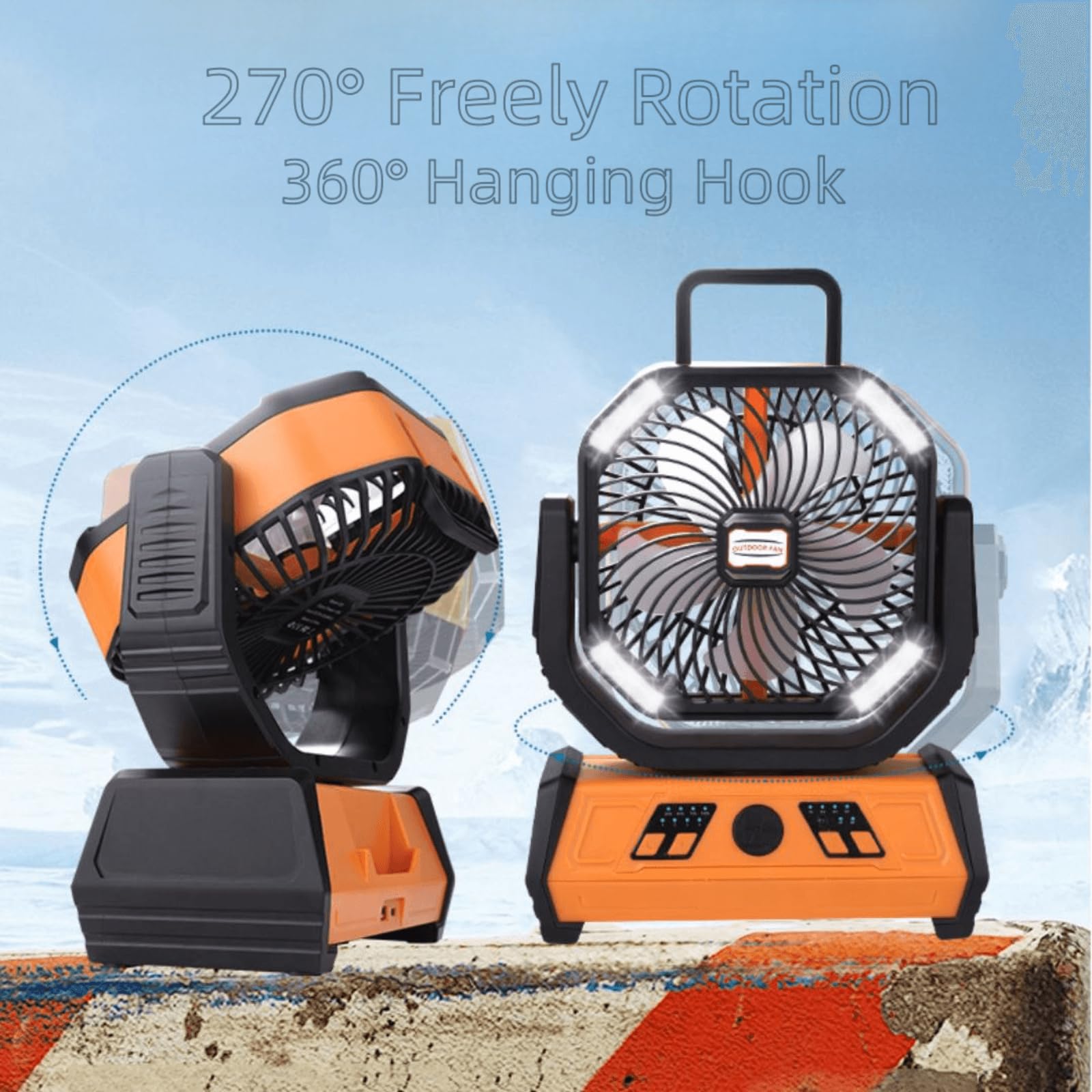 Ventilatore da campeggio ricaricabile con lanterna a LED e telecomando, alimentato a batteria da 20000 mAh, gancio per tende, 4 velocità, timer, ventilatore (green)