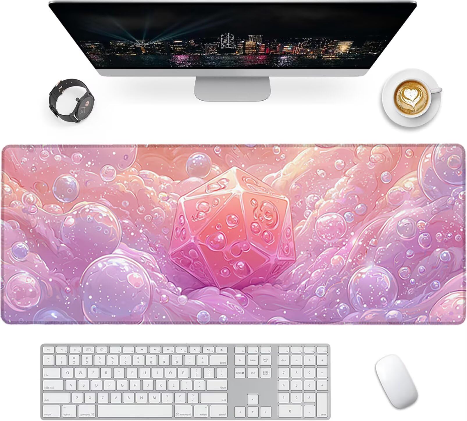 Lpfieonn Einfach Schreibtischunterlage XXL, Rosa Schreibtischunterlagen Großes, Gaming Mousepad XXL mit ernähter Rand und Rutschfeste Gummibasis, Desk Mat für PC/Laptop/Mausa 120x60cm PF-3046