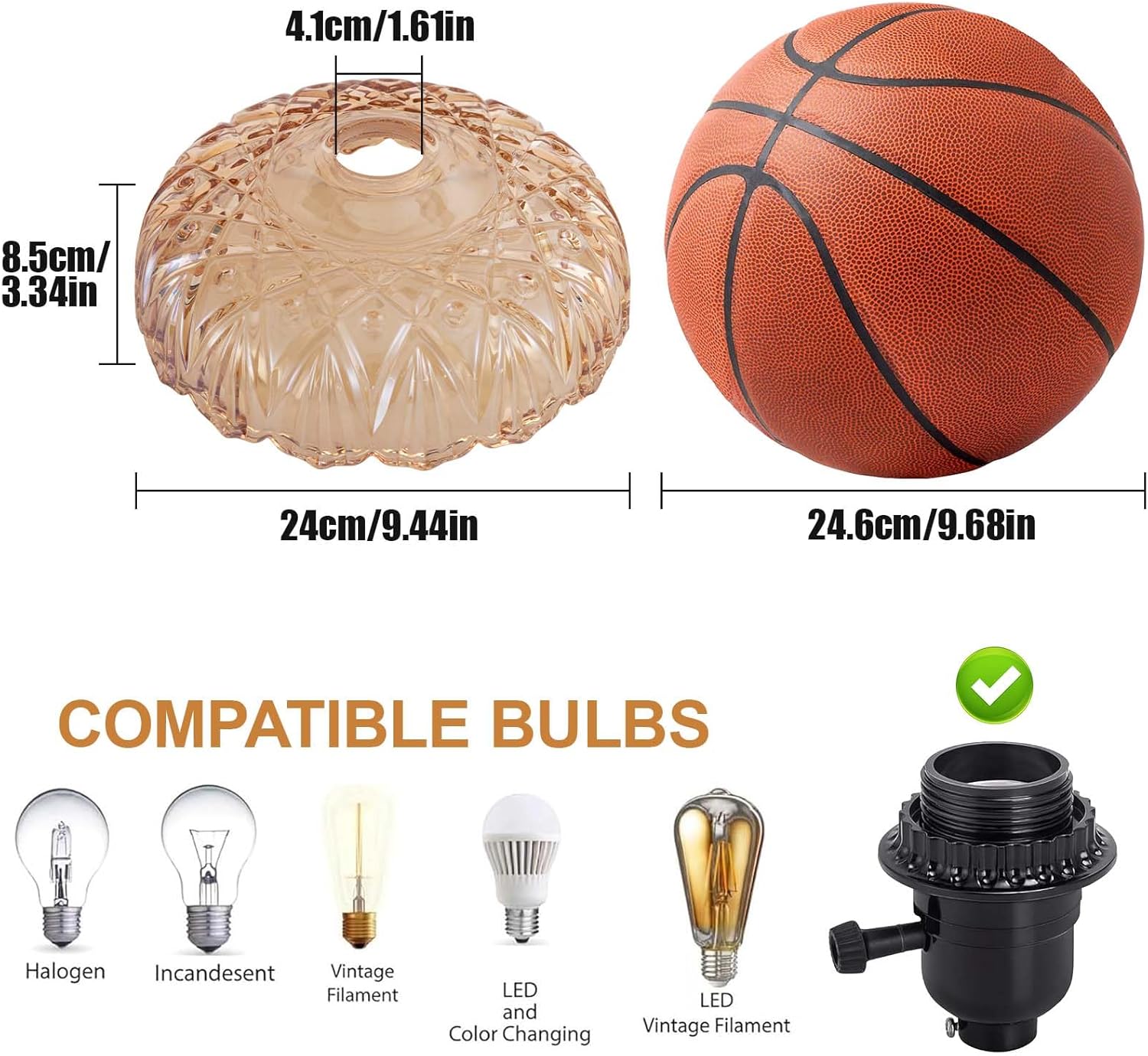 Vintage Lamp Shades, 9.4in Amber Art Blown Flower Shape Shade E26 Glass Replacement for Floor, Wall, Pendant, Vanity Light 2Pcs