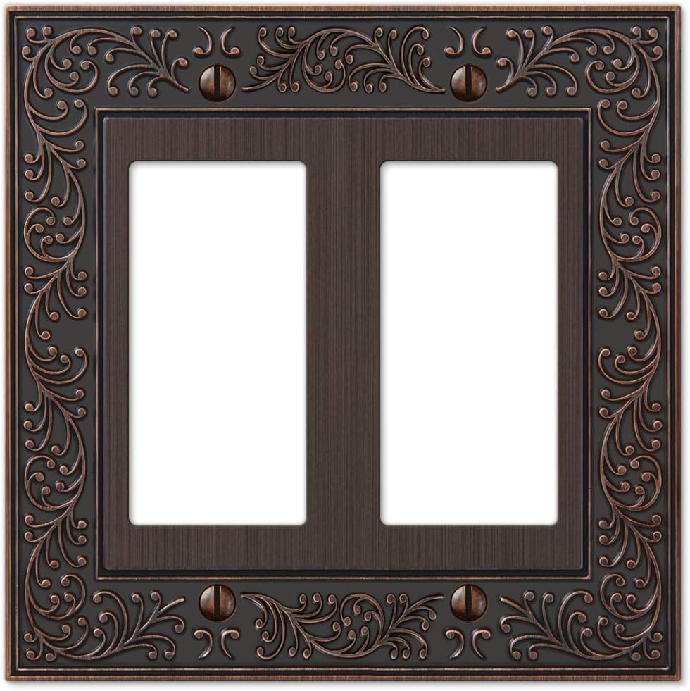 Amerelle 43RRVB English Garden Wallplate, 2 Rocker, Cast Metal, Aged Bronze, 1-Pack