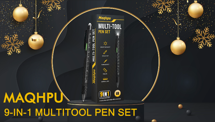 Set Di 3 Penne Multitool 7 In 1 UMEINAC - Gadget Uomo Con Livella, Cacciavite E Stilo, Ricariche Incluse - 3