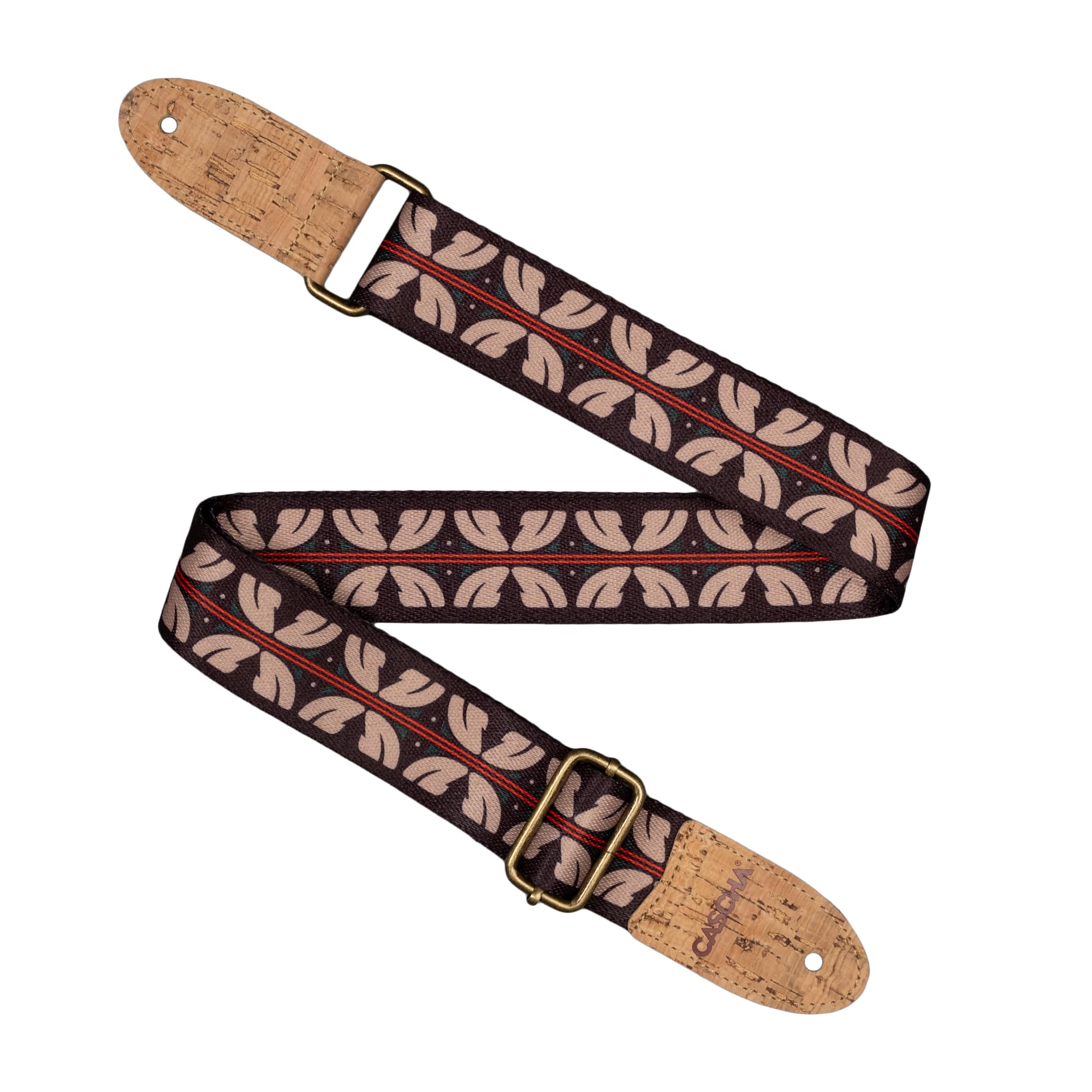 CASCHA Vegan Guitar Strap Ethnic Red Stripes Design Cork Ends 35-62" Adjustable