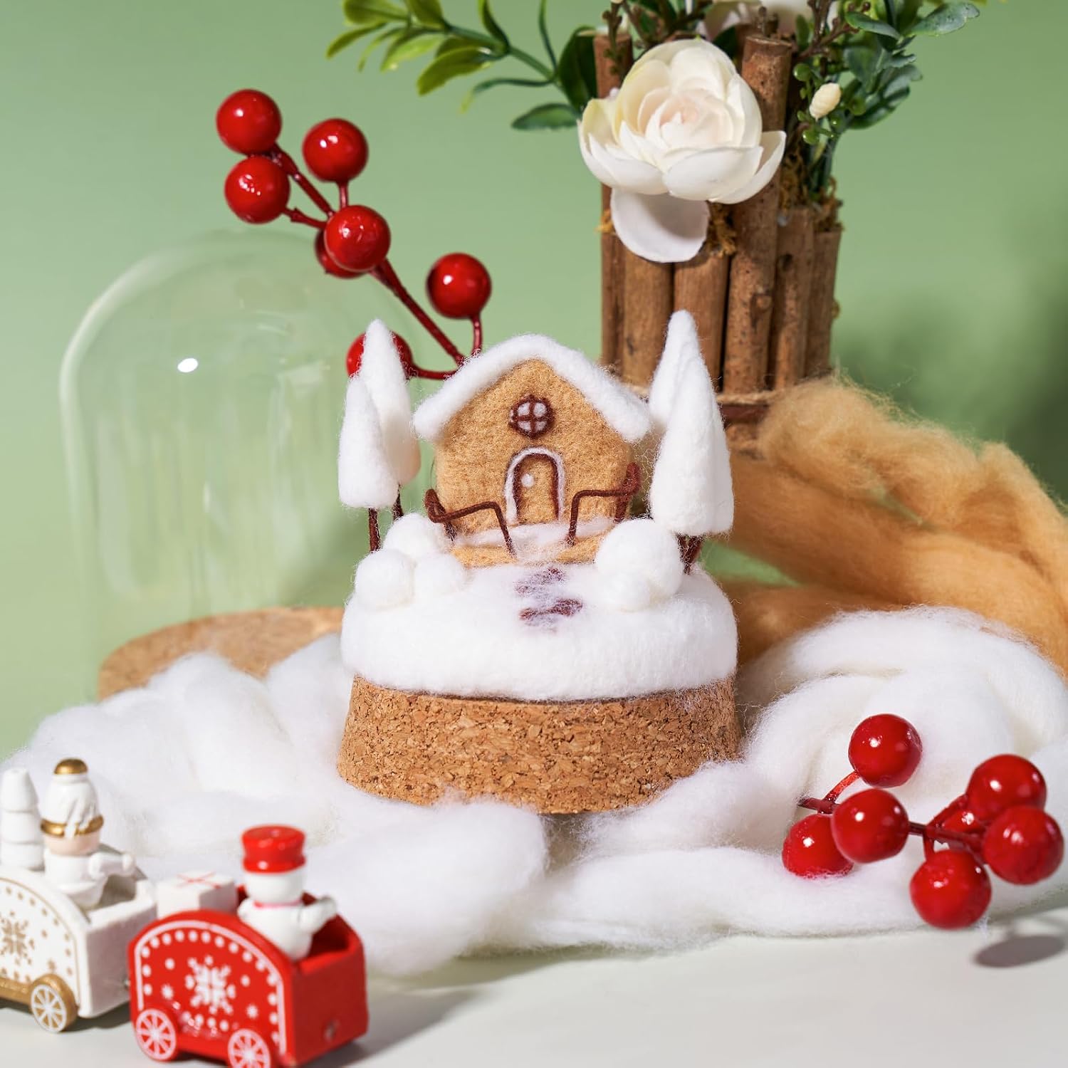 FARBCLUB Needle Felting Kit, Seasonal Scenery DIY Wool Felting Kit with Wool Roving Glass Cover, Handmade Craft Felting Kit Perfect for Beginners, Adults, Ideal Gift for Craft Enthusiasts (Winter)