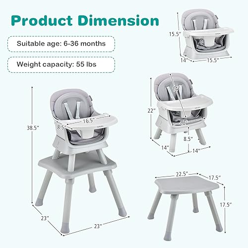 Miniatura 6 de BABY JOY Silla alta para bebé, silla alta convertible 8 en 1 para bebés y niños pequeños, asiento elevador, juego de mesa y silla, mesa de bloques