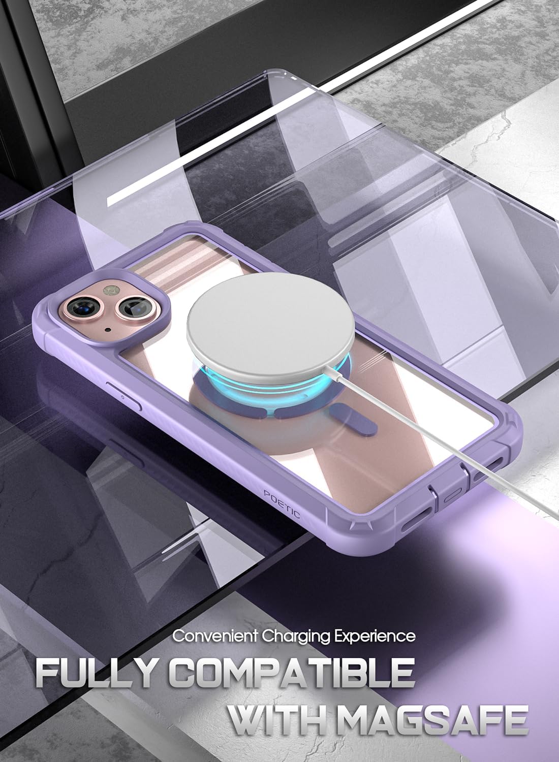 Poetic Guardian MagPro Case for iPhone 15 Plus 6.7 Inch,[Compatible with MagSafe][20 FT Mil-Grade Drop Tested] Full-Body Shockproof Rugged Clear Cover with Built-in Screen Protector, Purple/Clear