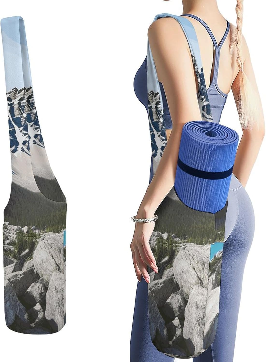 Mountains Yoga Mat Bag Long Tote Yoga Bag with Large Side Pocket Yoga Mat Carrier Fit Most Size Mats