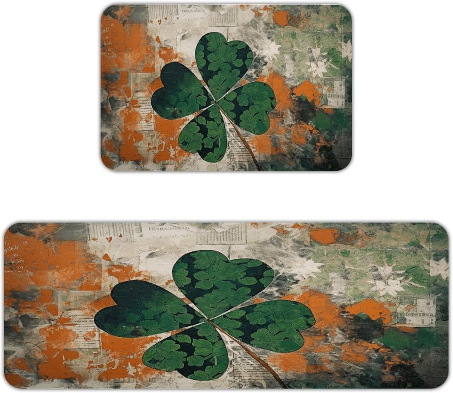 Green Leaves Image Kitchen Mats with 2PCS Non-Slip Washable,Kitchen Rug Heavy Duty Durable, Floor Mats for Kitchen,Office,Sink,Laundry