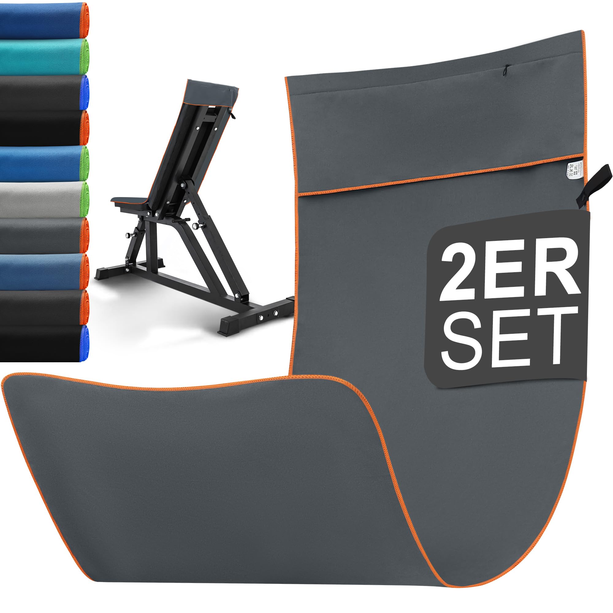 Jokisa Fitness Handtuch 2er Set, 120x50cm Gym Handtuch mit Reißverschlusstasche, Microfaser Sporthandtuch Fitnessstudio Kompakt & Schnelltrocknend für Training, Camping, Reise