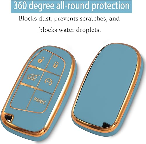 Miniatura 3 de Funda para llavero de jeep con llavero de metal, carcasa de llave dorada de TPU suave de 5 botones, compatible con llave de automóvil Grand Cherokee