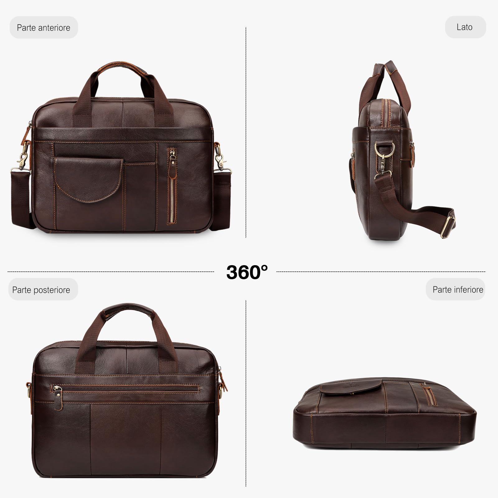 FANDARE Uomo Ventiquattrore 24 Ore Borsa a Tracolla Messenger Pelle Borse a spalla Business Borsa da giorno Sacchetto Valigetta Borsetta per 15.6 pollice laptop Cartella Portadocumenti Crossbody Bag