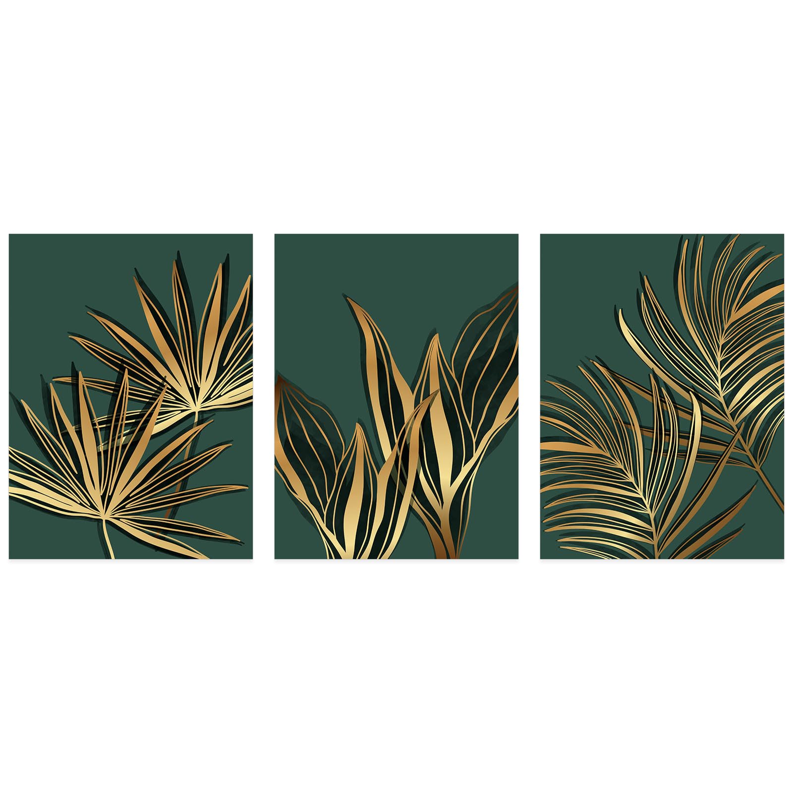 Lumalea - Zestaw 3 plakatów/plakatów Triptyque Leaves - białe obramowanie - 3 plakaty - 70 x 100 cm