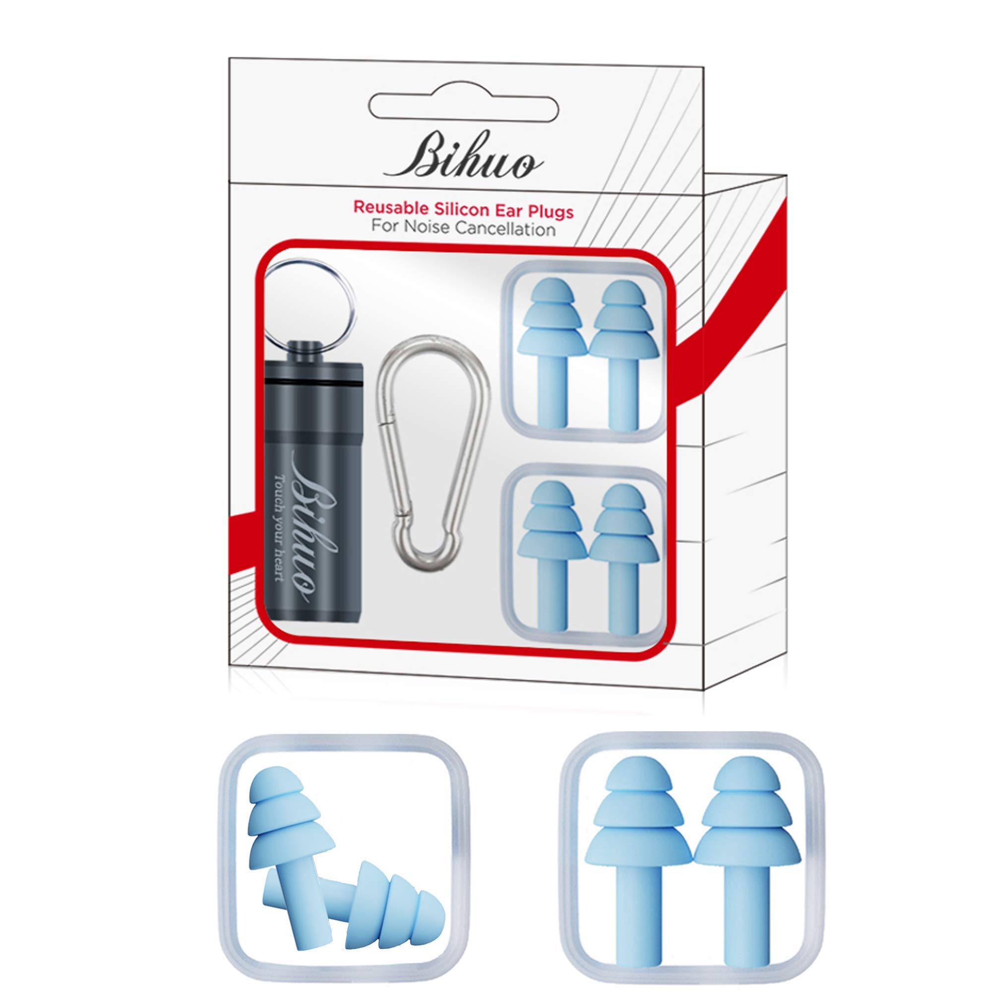 BihuoReusable Ear Plugs Hearing Protection, 2 Pairs Ear Plugs NRR32 Ultra Soft Noise Reduction earplugs for Sleeping, snoring, Travel, Working, Safety (Blue)