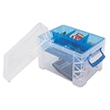 Super Stacker Advantus 37375 Divided Storage Box, Clear w/Blue Tray/Handles, 7 1/2 x 10.12x6.5