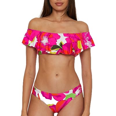 Trina Turk Women's Bloom Ruffle Bandeau Bikini Top, Off Shoulder, Floral Print, Swimwear Separates for Women