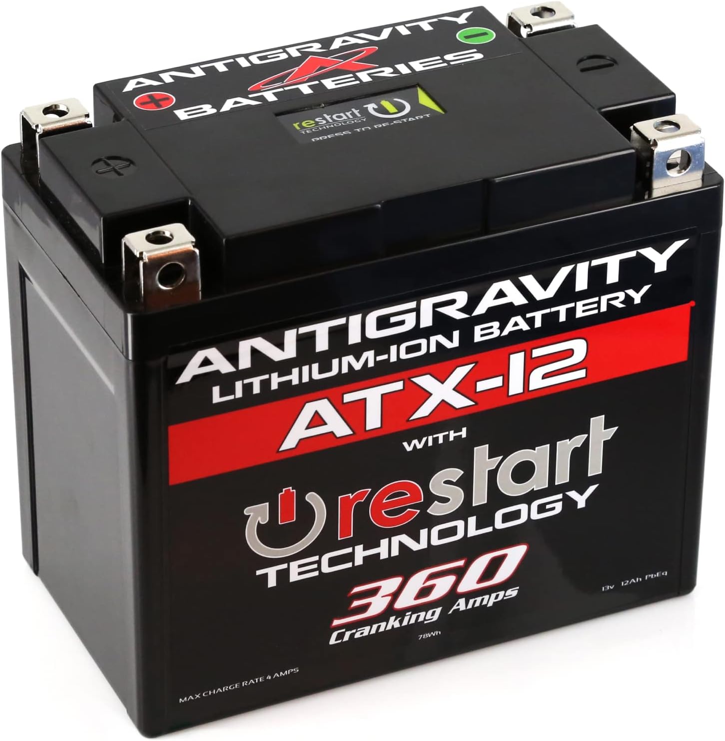Antigravity ATX12 Performance Lithium Motorcycle Powersport Battery wth Built In Jump Starting, 6.1Ah. Replaces YTX12, YTX14, Honda, Yamaha, Kawasaki, Generators