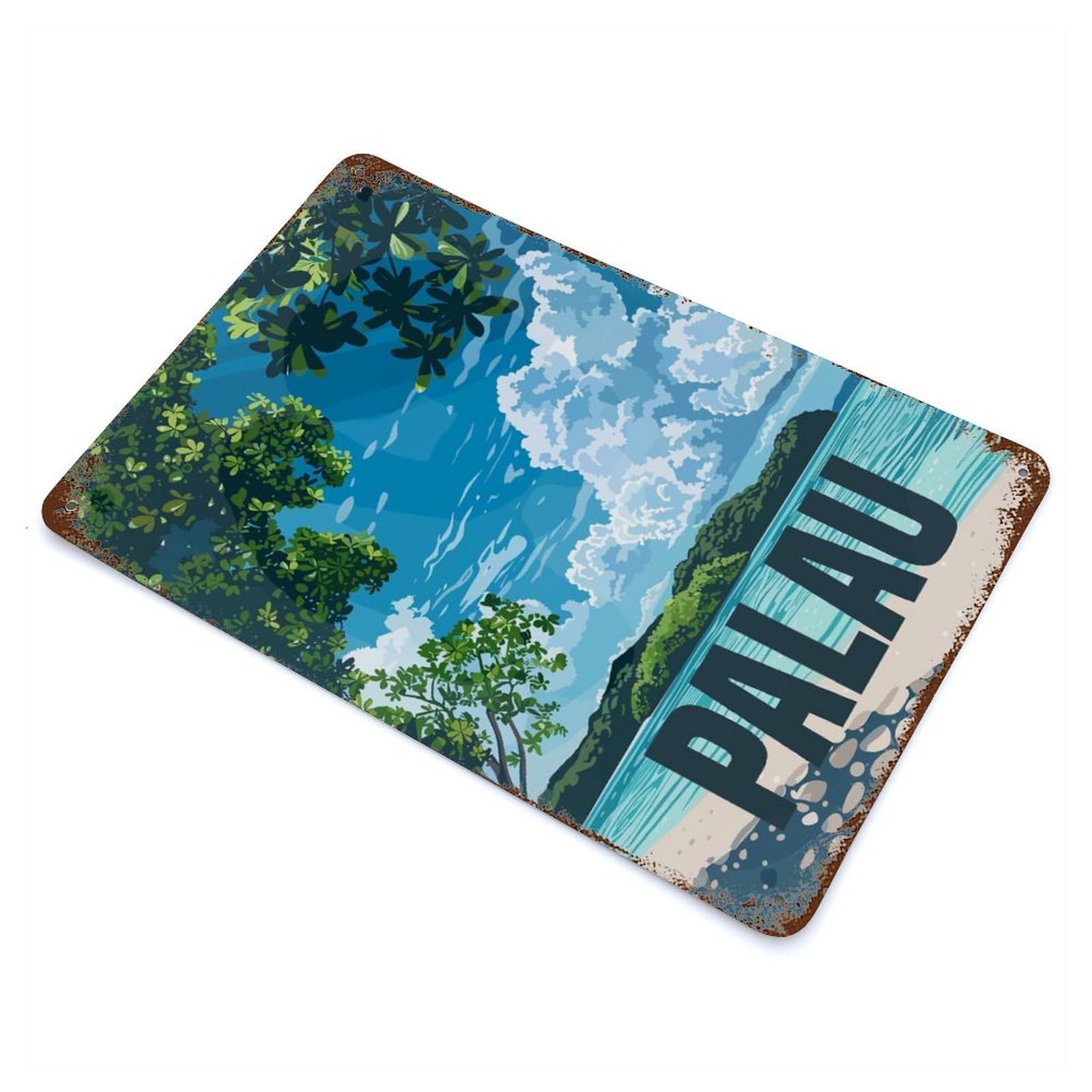 Palau Island Rusty Metal Tin Sign 11.8"x7.9", Ideal for Farmhouse, Kitchen And Entryway Decor