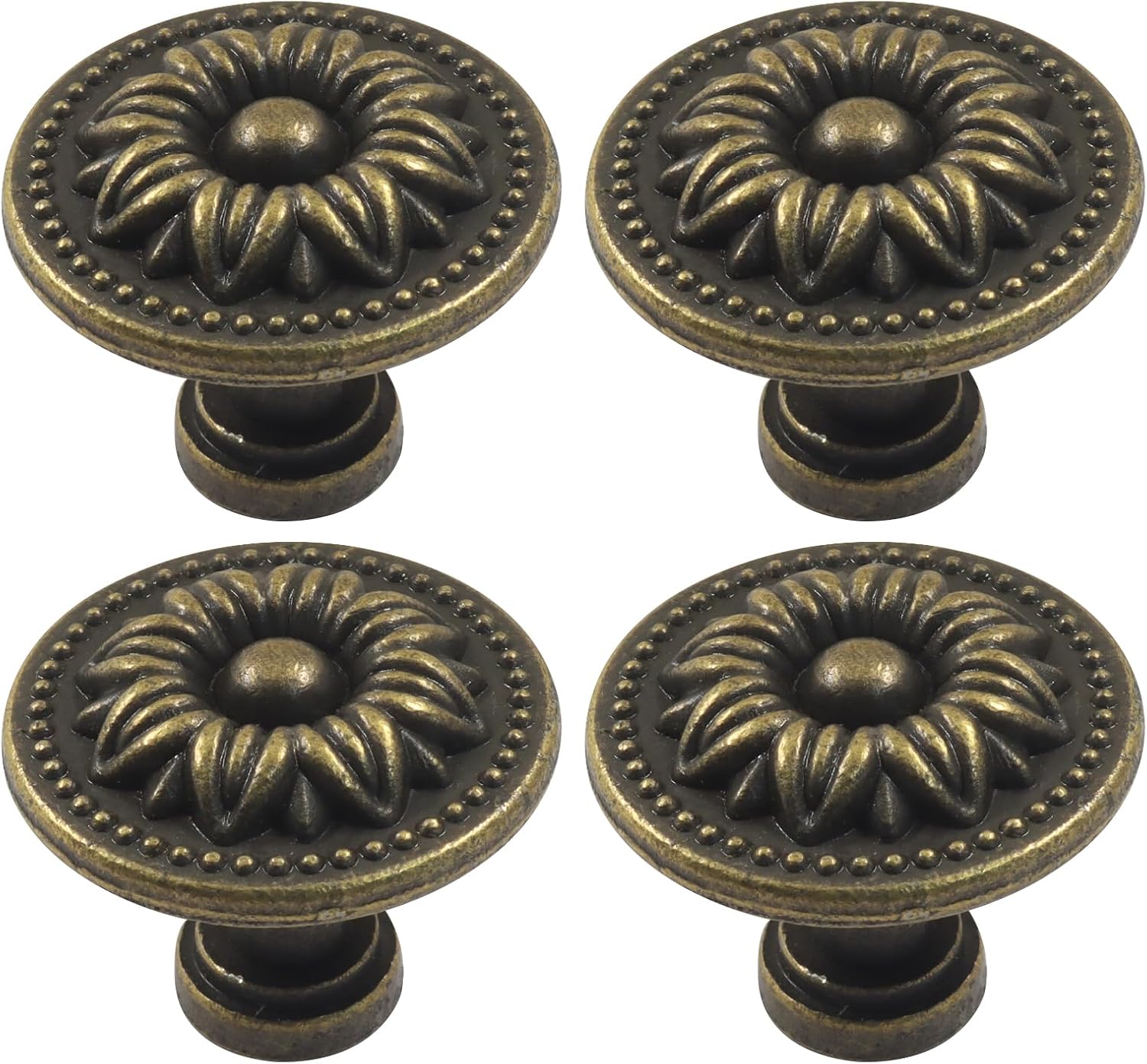 Vintage Shape Cabinet Drawer Knobs, 4 Pcs Antique Bronze Metal Pull Handles for Dresser, Cupboard, Cabinets - Elegant Renaissance Style Hardware, Easy Install with Included Screws