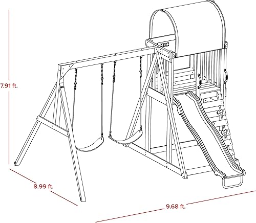 Miniatura 8 de Sportspower Augusta - Juego de columpios de madera con marco en A resistente y tobogán de doble pared de 6 pies, kit de anclaje incluido