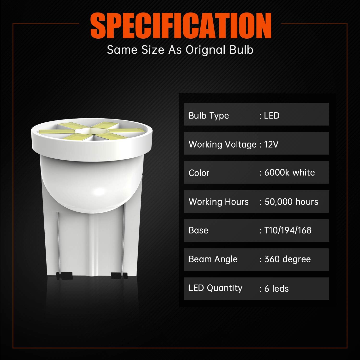 cciyu 10 Pack White T10 PC168 6-3020-SMD Led Lighting Bulbs Instrument Cluster Twist Lock